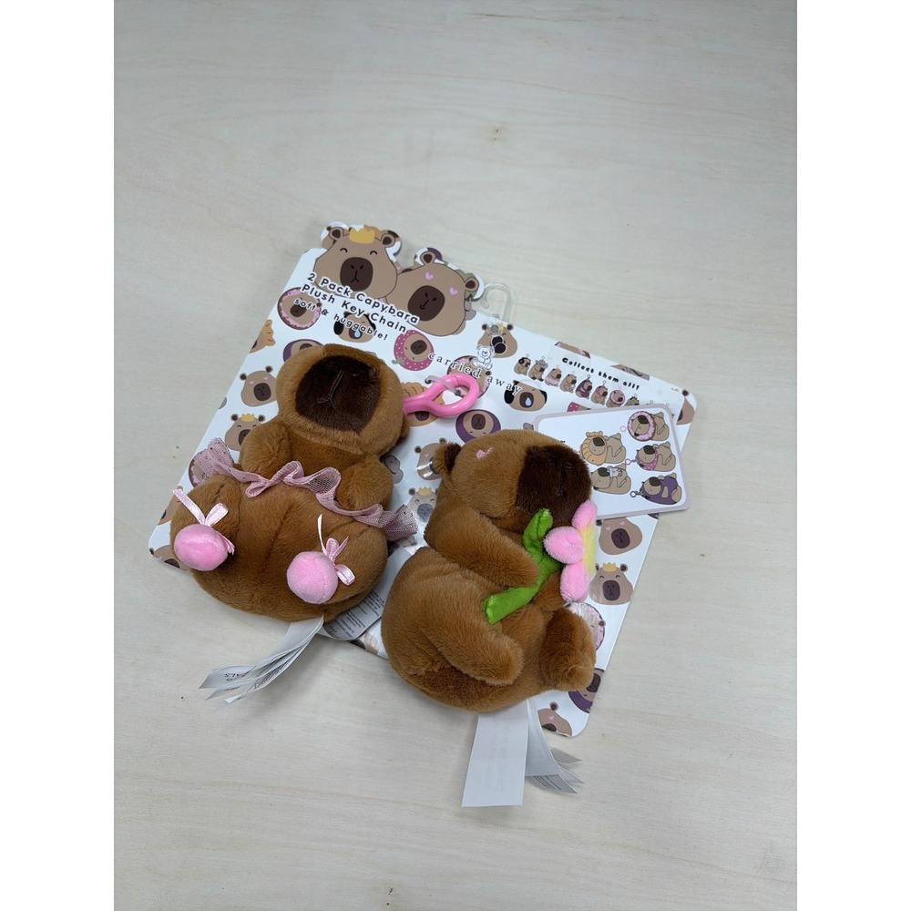 Carried Away by Stepping Stones 2 Pack Capybara Plush Keychains Brown Pink Tutu